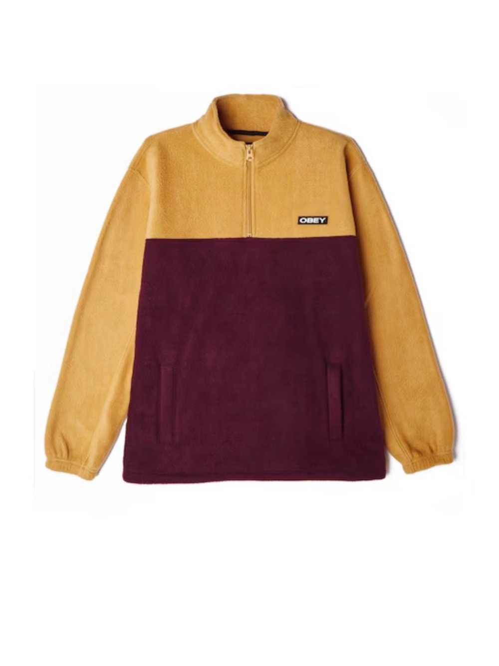 Obey Men's Two-Panel Quarter-Zip Fleece - Mustard & Burgundy